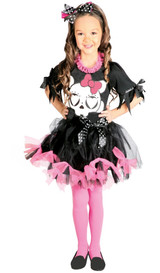 Girls Pink/Black Skull Fancy Dress Costume