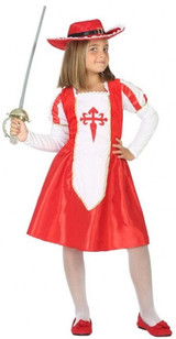 Girls Red Musketeer Fancy Dress Costume