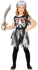 Girls Skeleton Pirate Fancy Dress Costume
