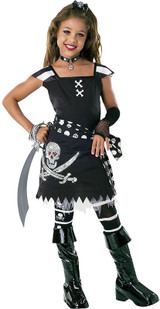 Girls Black/White Pirate Fancy Dress Costume