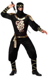 Mens Black Gold Ninja Fancy Dress Costume