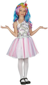 Girls Rainbow Unicorn Fancy Dress Costume