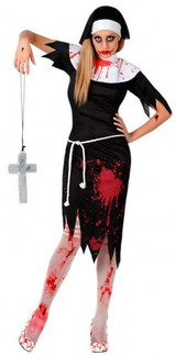 Ladies Bloodied Nun Fancy Dress Costume