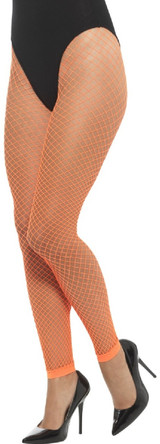 Ladies Neon Orange Fishnet Footless Tights