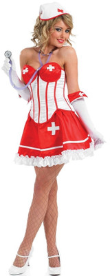 Ladies Corset Tutu Nurse Fancy Dress Costume