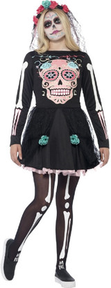 Teen Girls Sugar Skull Fancy Dress Costume