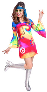 Ladies Bright Hippy Fancy Dress Costume