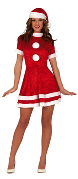 Ladies Velvet Mrs Claus Fancy Dress Costume