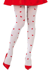 Ladies White Heart Print Tights