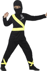 Boys Black & Yellow Ninja Fancy Dress Costume