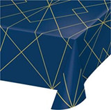 Creative Converting Blue and Gold Plastic Table Cover - 1 Pc., 54"" x 102"""