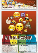 12" Latex Emoji Balloons, Pack of 8