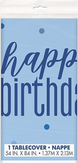 Blue Dots Birthday Plastic Table Cover, 54" x 84" Disposable | 1 Pc, Happy