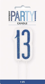 Blue Glittery 13th Birthday Pick Candle 1 Pc, Age 13