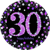 30th Birthday Glittery Pink Paper Plates 23cm-1 Pack-8 Pcs