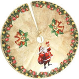 Traditional Gold Santa Holly Bells Christmas Tree Skirt Decoration