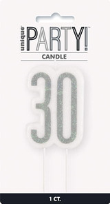 Black Glittery 30th Birthday Pick Candle 1 Pc, Age 30