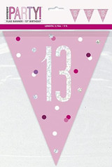 Pink 13" Plastic Pennant Banner-9' Silver | 1 Pc