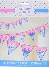 Gender Reveal Girl or Boy Pennant Banner and Ribbon - 4.57 m