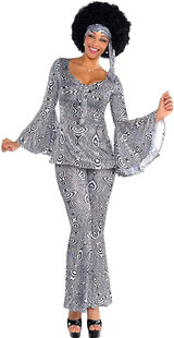 Womens 1970's Disco Dancing Queen Fancy Dress Costume