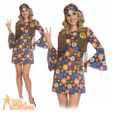 Ladies 60's Groovy Hippy Woman Fancy Dress Costume