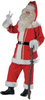 Mens Deluxe Gold Trim Santa Fancy Dress Costume One Size