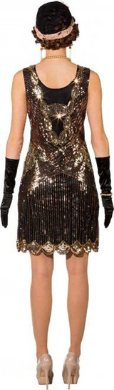 Ladies Black/Gold Sequin Flapper