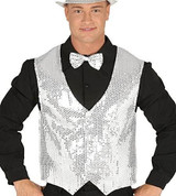 Mens Silver Sequin Waistcoat