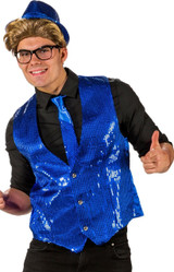 Mens Blue Sequinned Disco Waistcoat