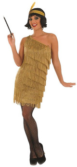 Ladies Sexy Gold Flapper Fancy Dress Costume