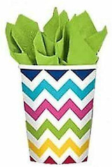 8 Bright Rainbow Chevron Paper Cups, Multi Color -9oz