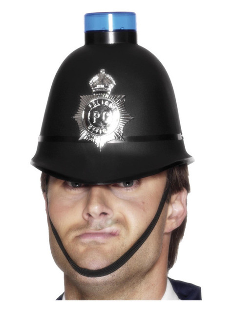 Police Helmet with Flashing Siren Light, Black