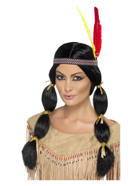 Native American Inspired Wig, Black with Pigtails