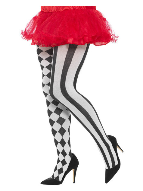 Harlequin Tights, Plus Size, White & Black