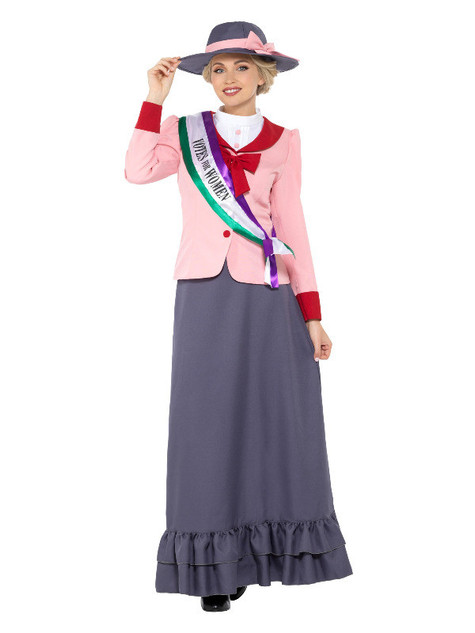 Deluxe Victorian Suffragette Costume, Grey & Pink