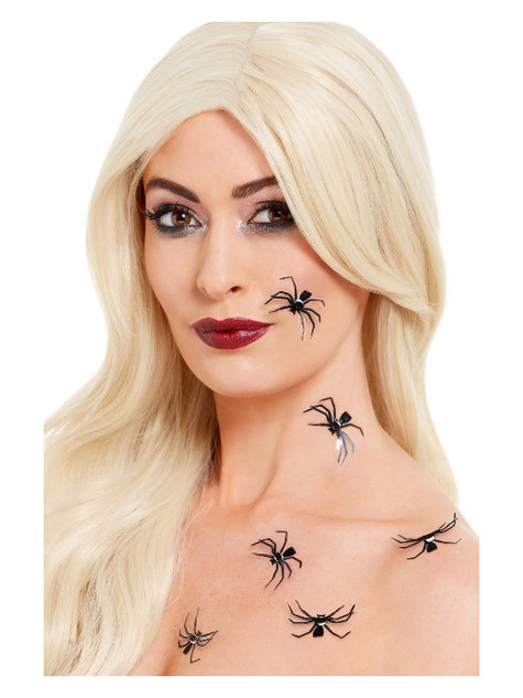 Smiffys Make-Up FX, 3D Spider Stickers, Black