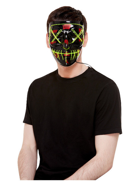 Stitch Face Mask, Green Neon Light Up, Black