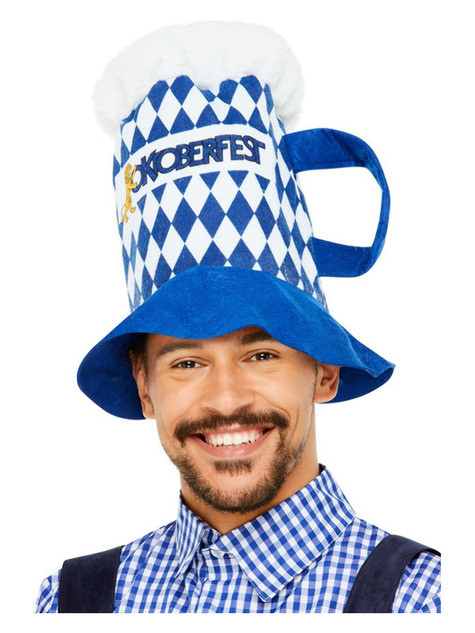 Beer Festival Beer Hat, Blue  & White Chequered