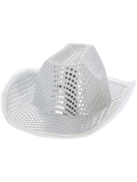 LED Light Up Sequin Cowboy Hat, Silver