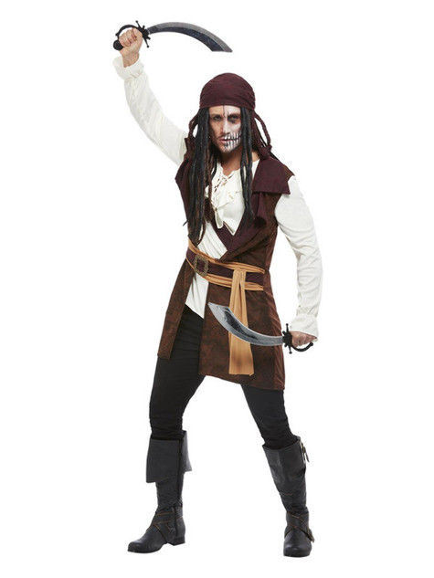 Dark Spirit Pirate Costume, Brown, Mens