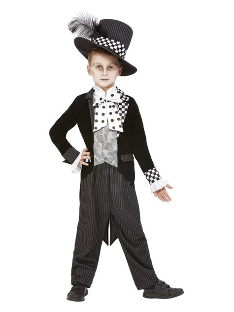 Dark Mad Hatter Costume, Black & White, Boys