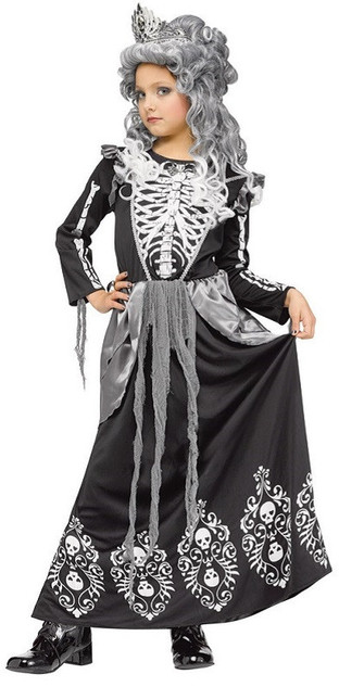 Girls Skeleton Queen Fancy Dress Costume