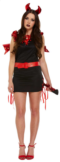 Ladies Sexy Black/Red Devil Fancy Dress Costume