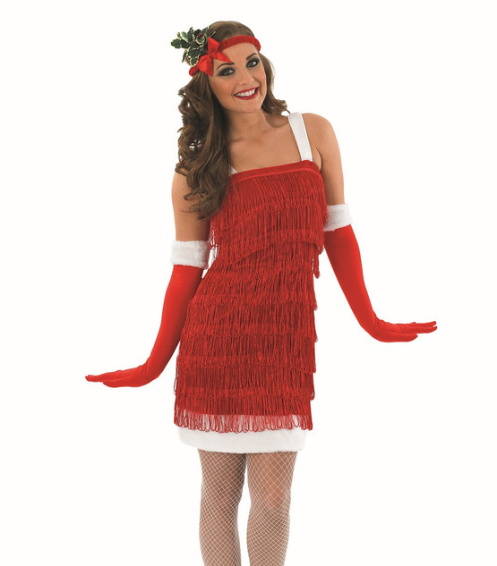 Ladies Red Christmas Flapper Fancy Dress Costume