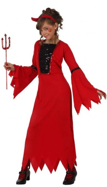 Girls Long Sequinned Devil Fancy Dress Costume