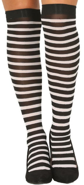 Ladies Black/White Stripe Stockings