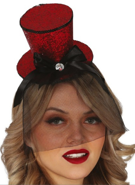 Ladies Red Sparkle Mini Hat Hairband