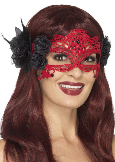 Ladies Red Filigree Masquerade Mask