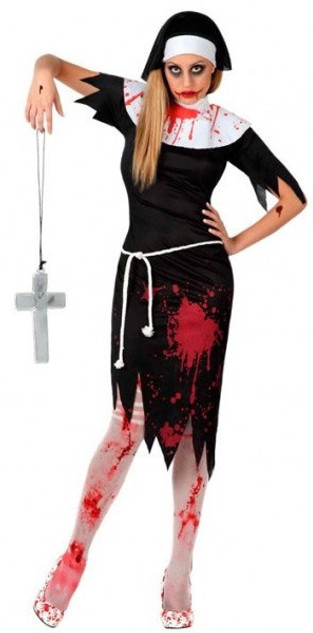Ladies Bloodied Nun Fancy Dress Costume