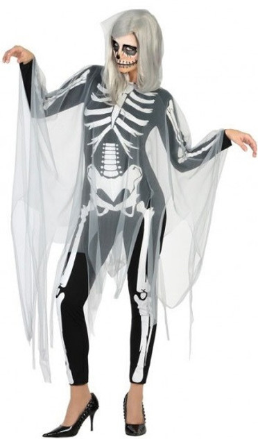 Ladies Skeleton Ghost Fancy Dress Costume